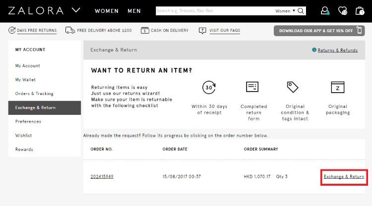 return policy on website